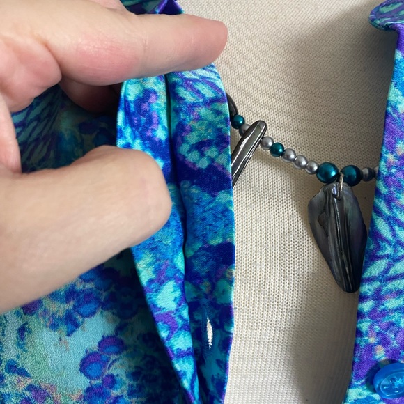 Jennifer Lopez purple blue boho snake print dolman sleeve hi low top size large - Picture 6 of 13